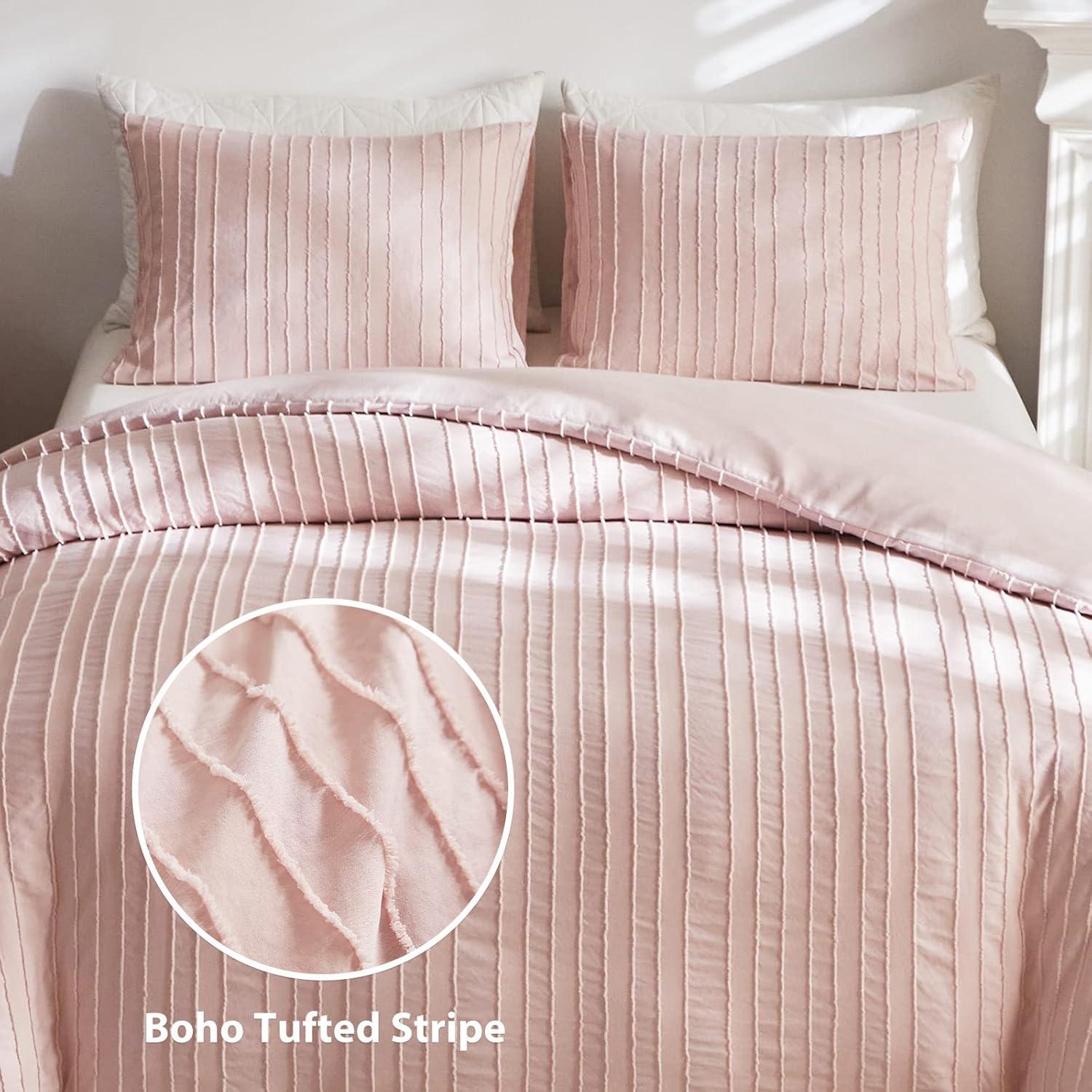 Pink Tufted Microfiber King Duvet Cover Set