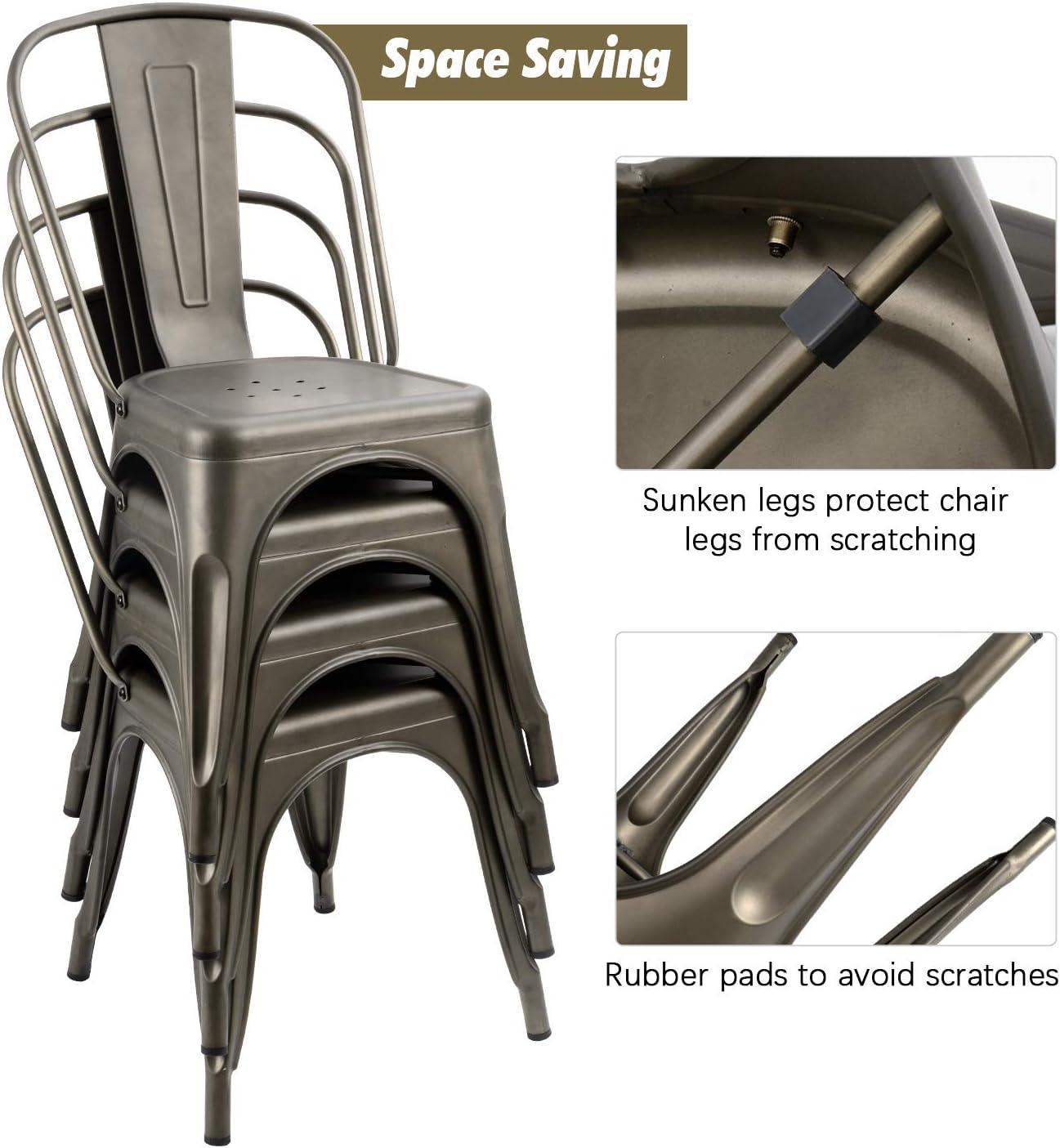 Flamaker Metal Dining Chairs - Stackable Kitchen & Restaurant Side Chairs, Set of 4 (Gun Metal)