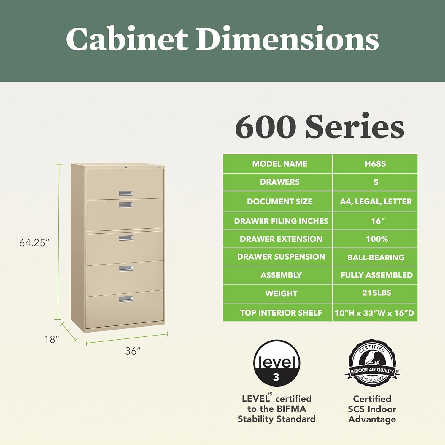 HON Brigade 5 Drawer Lateral Filing Cabinet