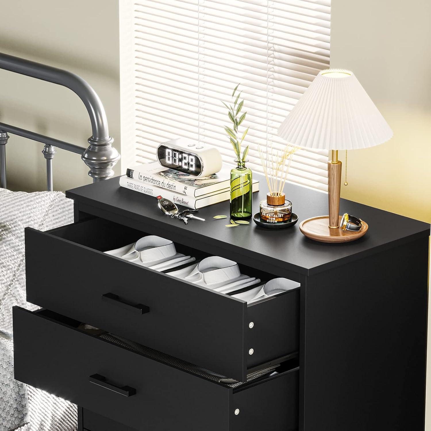 Tall Dresser with 5 Drawers for Bedroom, Storage Tower Clothes Organizer, Black Chest of Drawers with Sturdy Pedestal, 27.6'' W x 15.8'' D x 40.2'' H