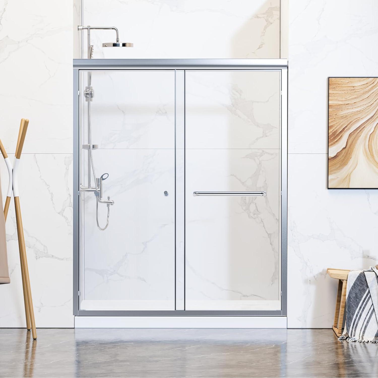 44-48"Wx72" H Semi-Frameless Double Sliding Shower Door,1/4"Thick SGCC Glass, Adjustable Width