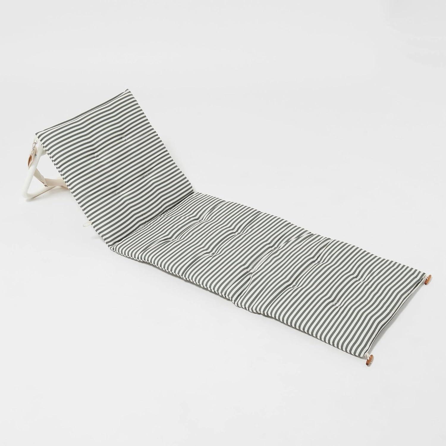 Olive and Cream Striped Cotton Canvas Beach Lounger