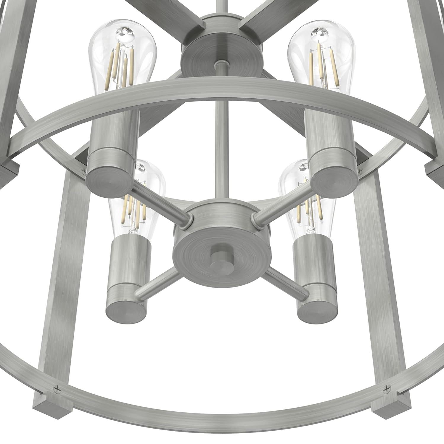 Hunter - Astwood 4-light Brushed Nickel, Medium Size Chandelier, Dimmable, Caged Style, Drum Shaped, for Bedrooms, Kitchens, Dining, Living Rooms - 19134