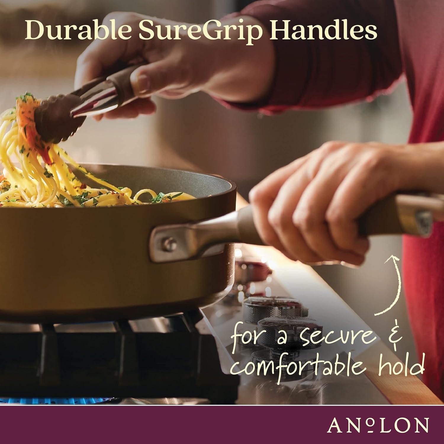 Anolon Advanced Home 7.5qt Covered Wide Stockpot Bronze: Nonstick Hard Anodized Aluminum, Gas & Electric Compatible