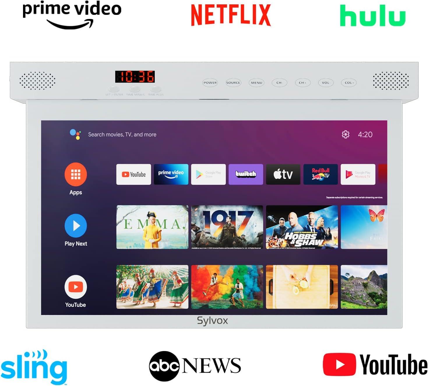 SYLVOX 15.6 inch Smart Kitchen TV, 1080P FHD Under Cabinet TV, Smart Android TV Built-in Google Play, Support Google Assistant WiFi Bluetooth