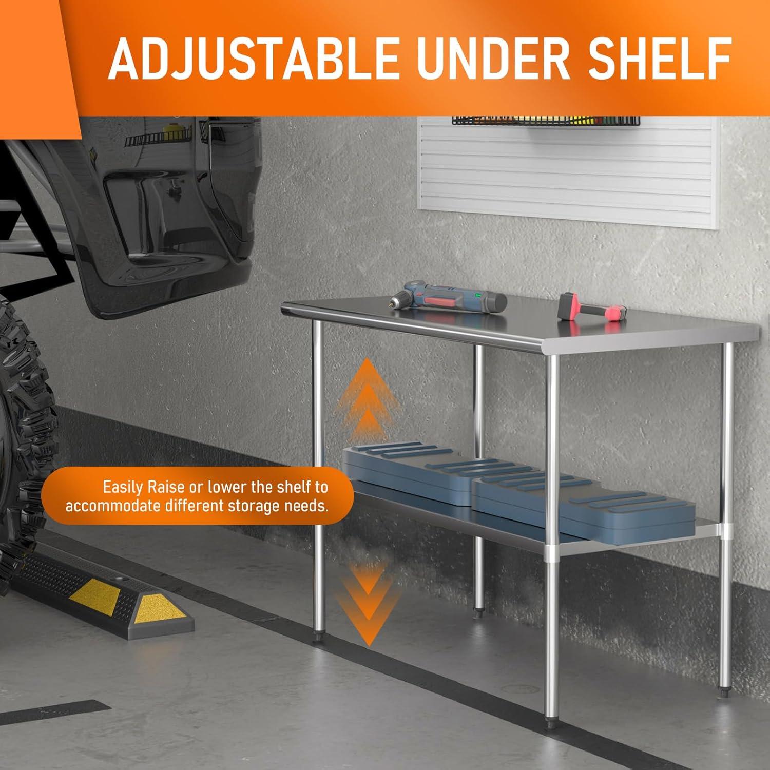 Heavy Duty Stainless Steel Work Table with Adjustable Undershelf