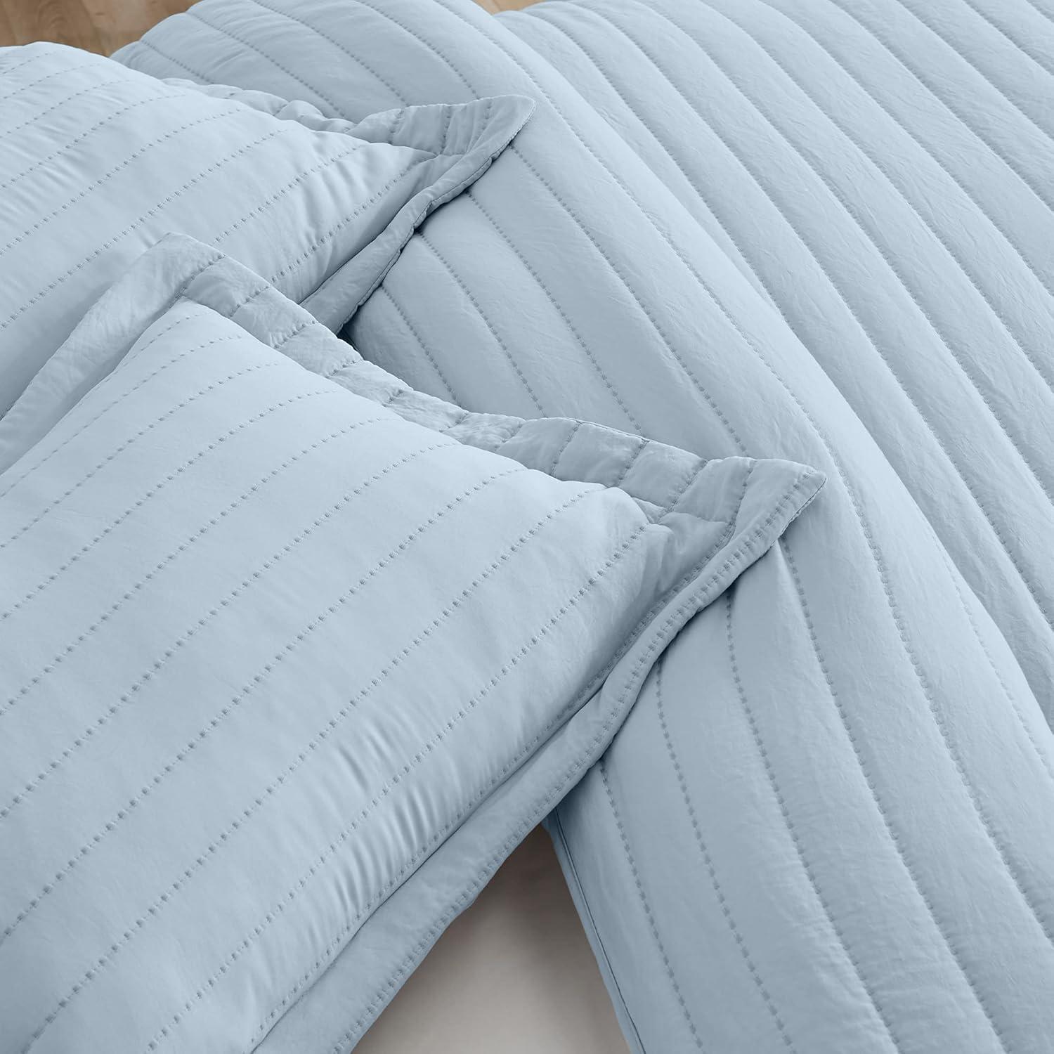 FreshFolds Solid Stitched Microfiber Quilt Set with Shams