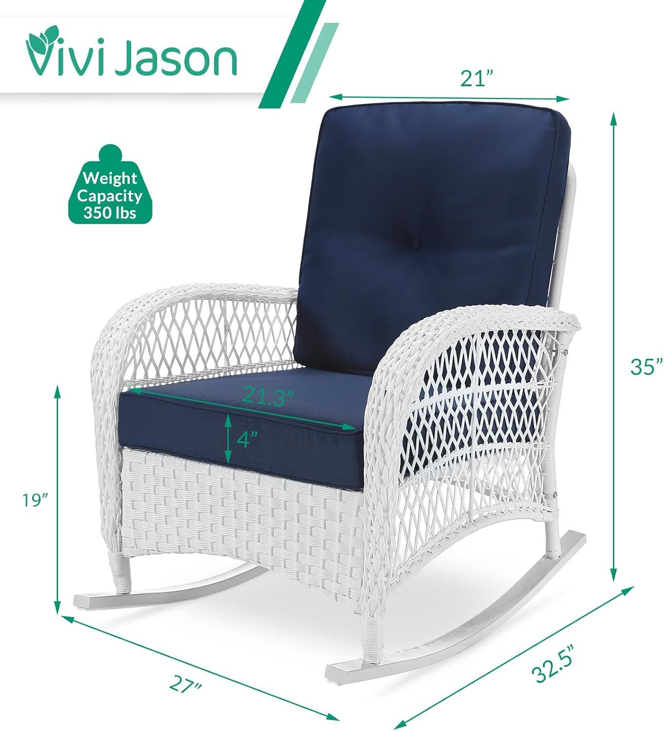 Beachcrest Home™ Beachcrest Home Outdoor Wicker Rocking Chairs Set Of 2, Rattan Patio Rocker Chairs With Thick Cushions And High Back, All-Weather Patio Wicker Chair With Safe Rocking Design For Garden, White Wicker