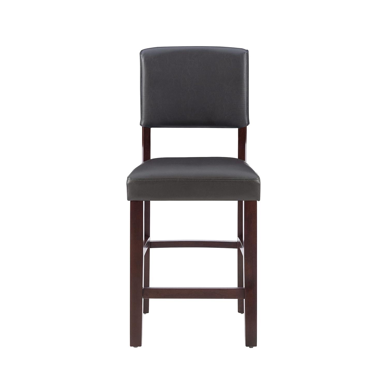 24" Monaco Padded Back Faux Leather Counter Height Barstool Hardwood/Brown - Linon: Espresso Finish, Rubberwood