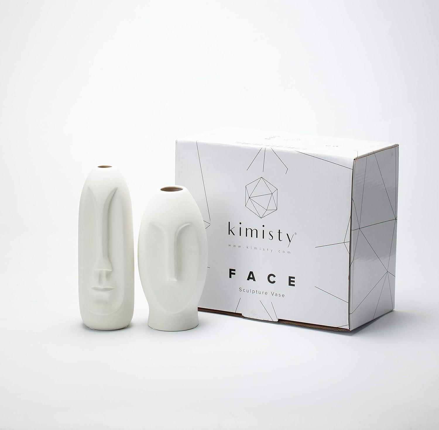 White Ceramic Handmade Face Vase Set of 2