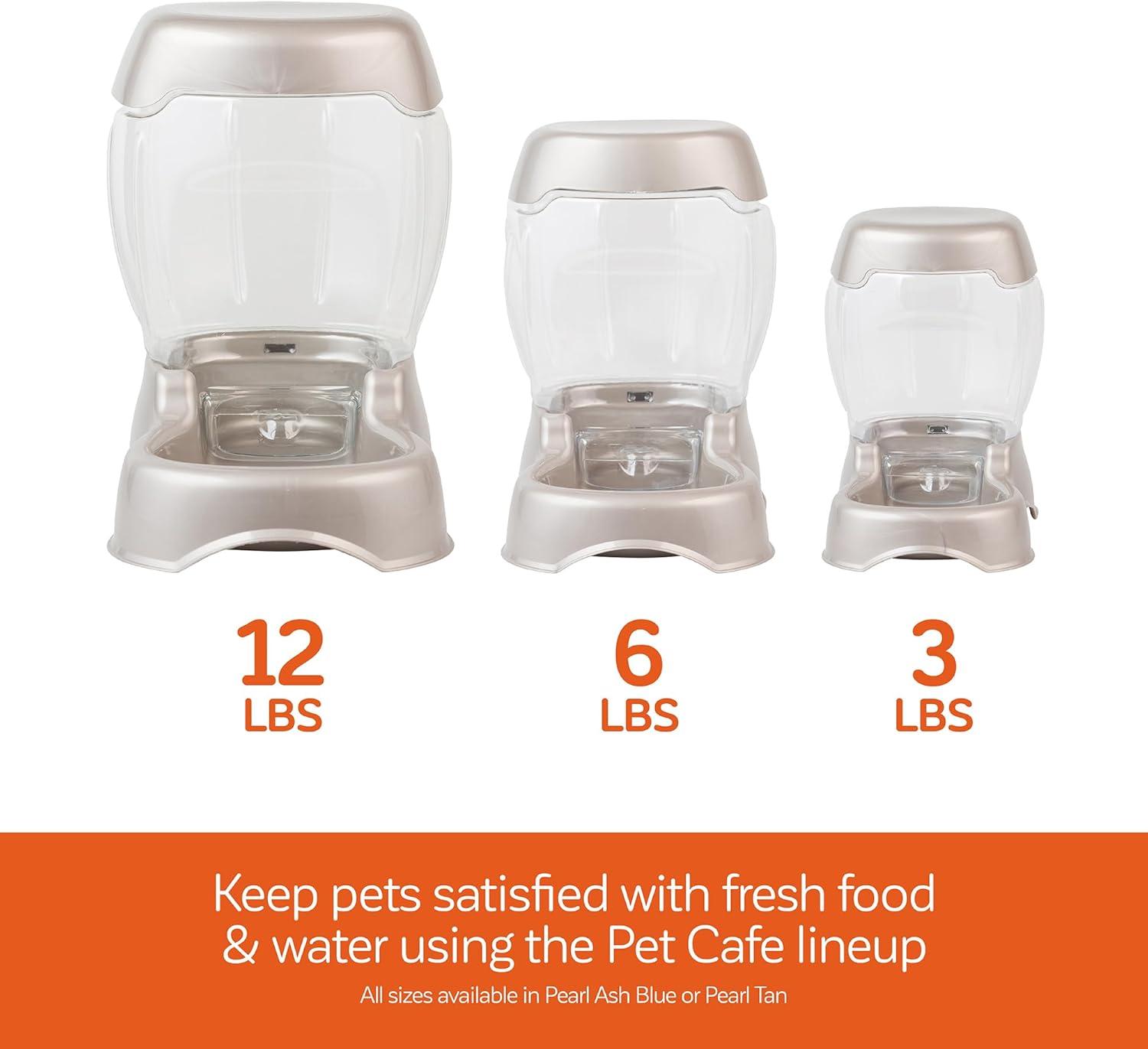 Small Pearl Tan Gravity Pet Feeder with Clear Hopper