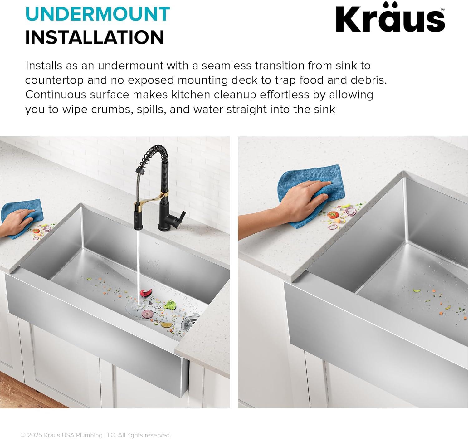 KRAUS Standart Pro Apron Front Farmhouse 16 Gauge Single Bowl Stainless Steel Kitchen Sink