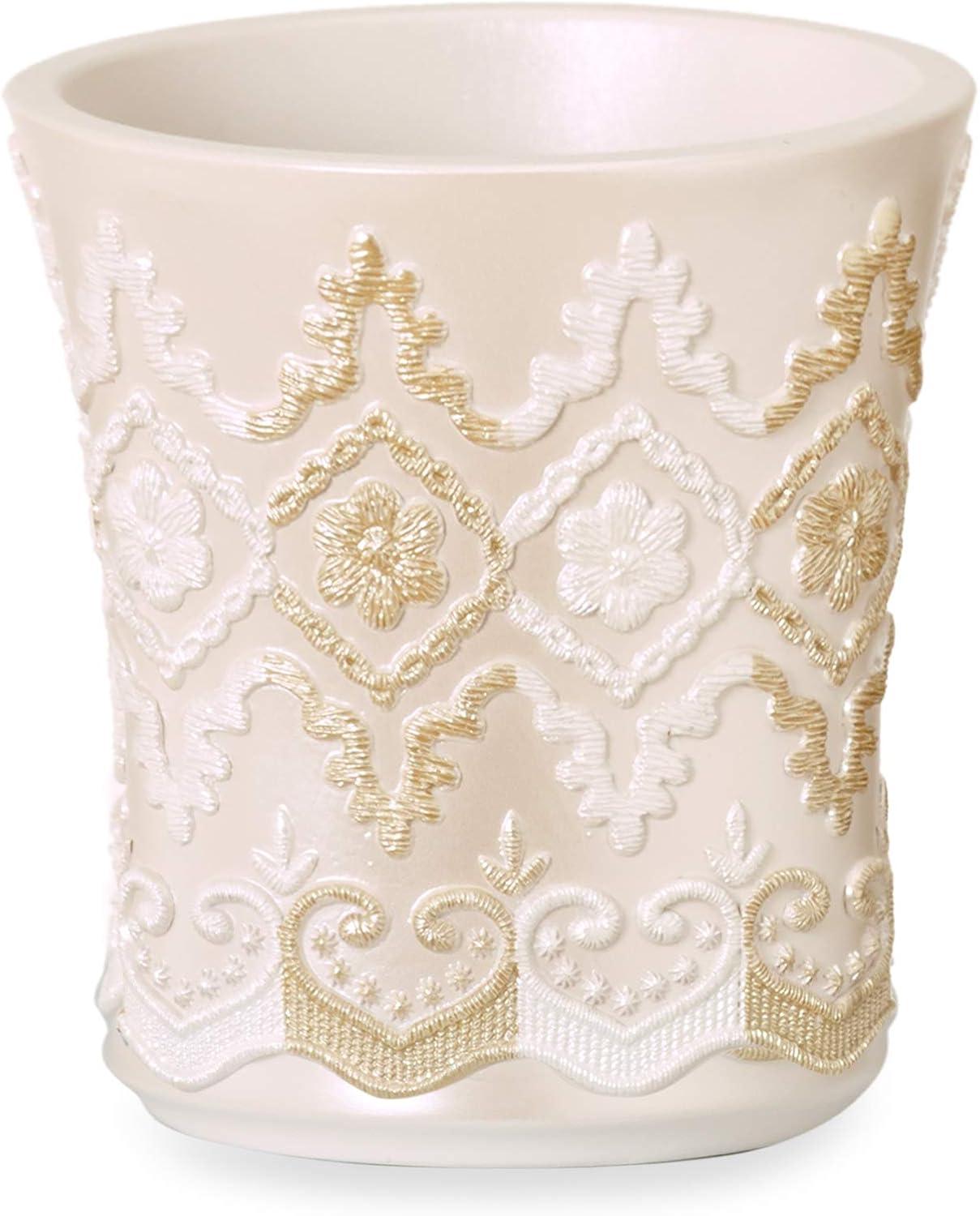 Arabella Beige and White Resin Decorative Waste Basket