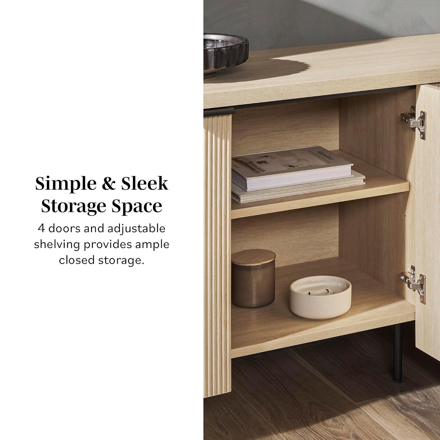 Walker Edison 69” Scandinavian 4-Door Reeded-Front Sideboard, Black & Coastal Oak