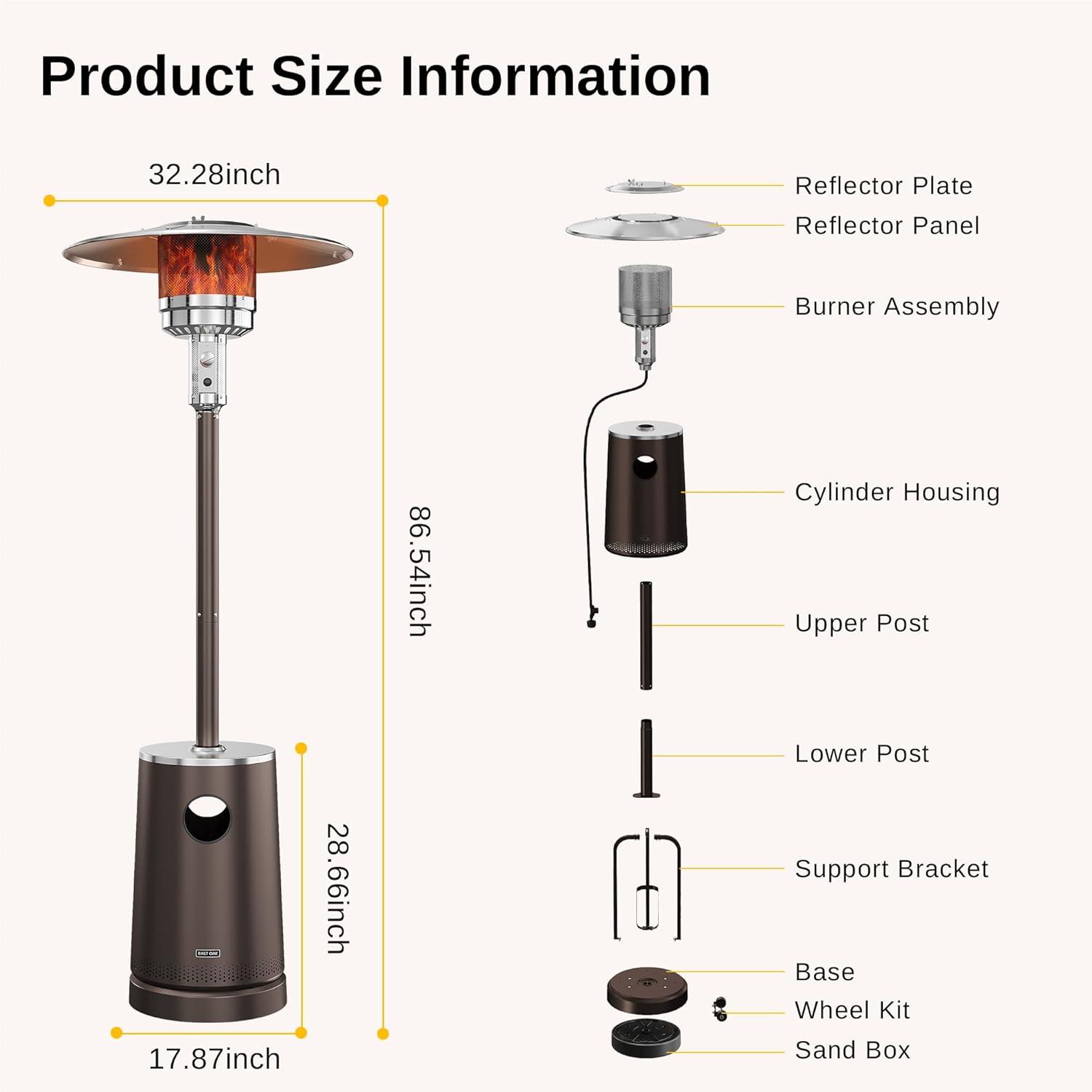 Brown Stainless Steel 50,000 BTU Patio Heater with Table