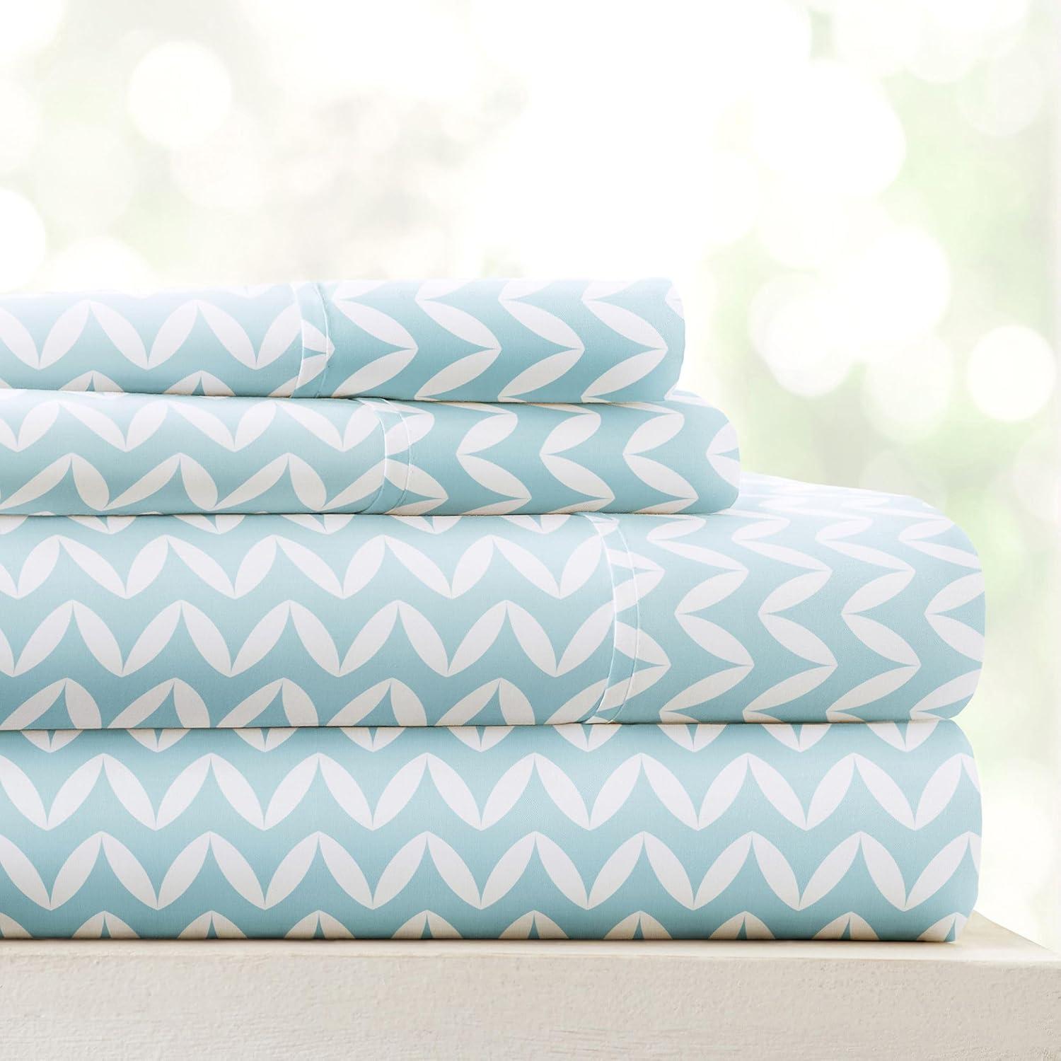 Queen Blue Chevron Cotton Microfiber Deep Pocket Sheet Set