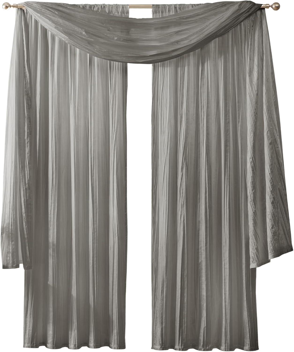 Athena Faux Silk Window Curtain and Scarf Set - 52" x 108" - Sterling Gray - Elrene Home Fashions