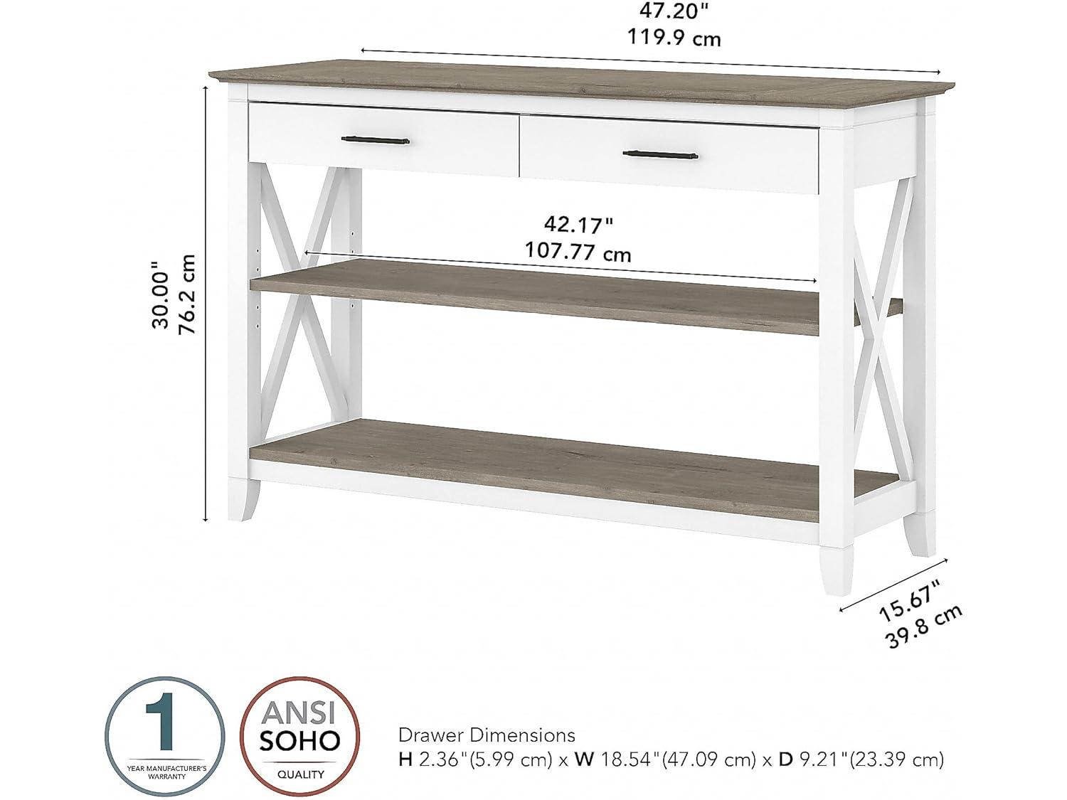 Bush Furniture Key West Console Table, Pure White & Shiplap Gray