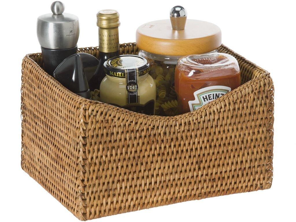 Kouboo La Jolla Rattan Organizing & Shelf Basket, Hand Woven Basket For Shelves, Foldable Cube Storage Baskets Bins, Pantry, Honey Brown