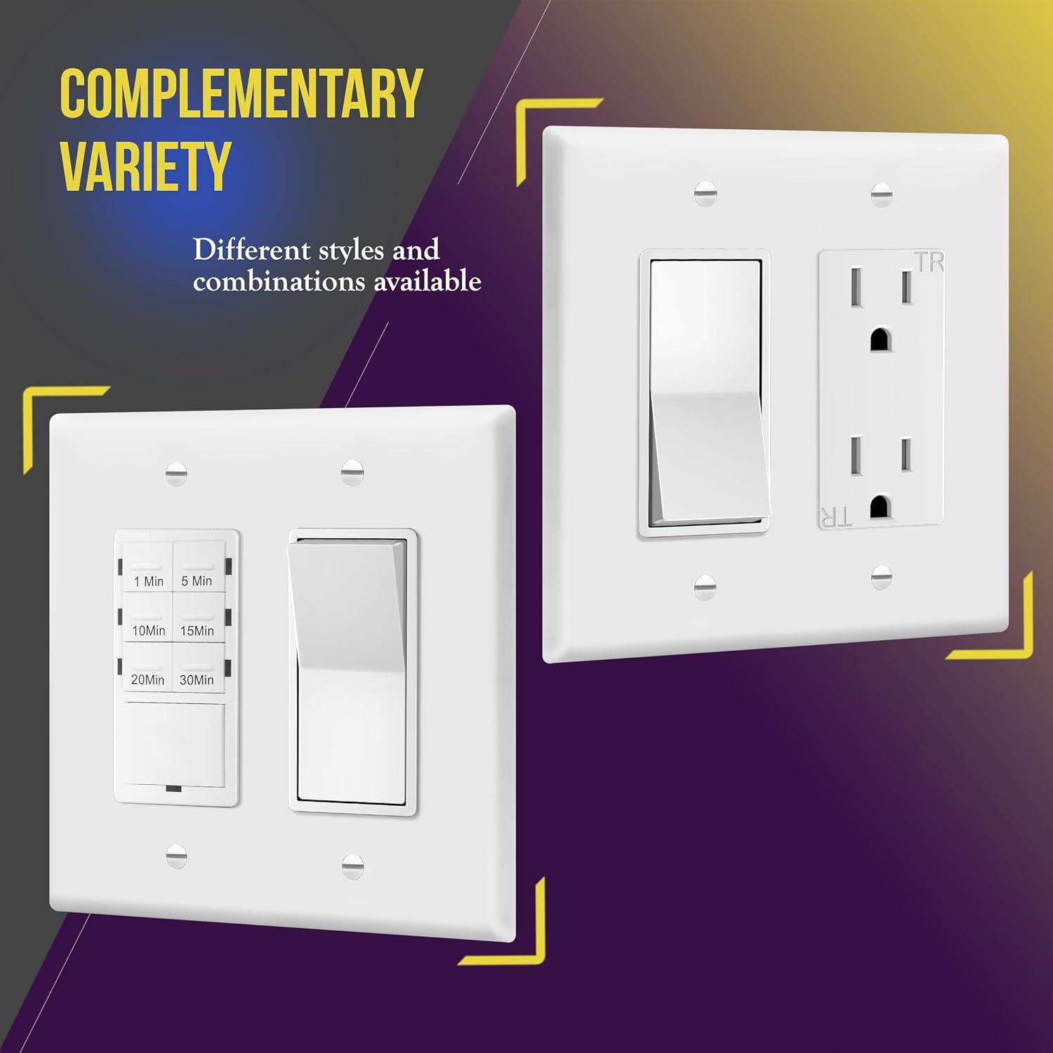 ENERLITES Decorator Light Switch or Receptacle Outlet Wall Plate, Mid-Size 2-Gang 4.88" x 4.92", Polycarbonate Thermoplastic, UL Listed, 8832M-W, White