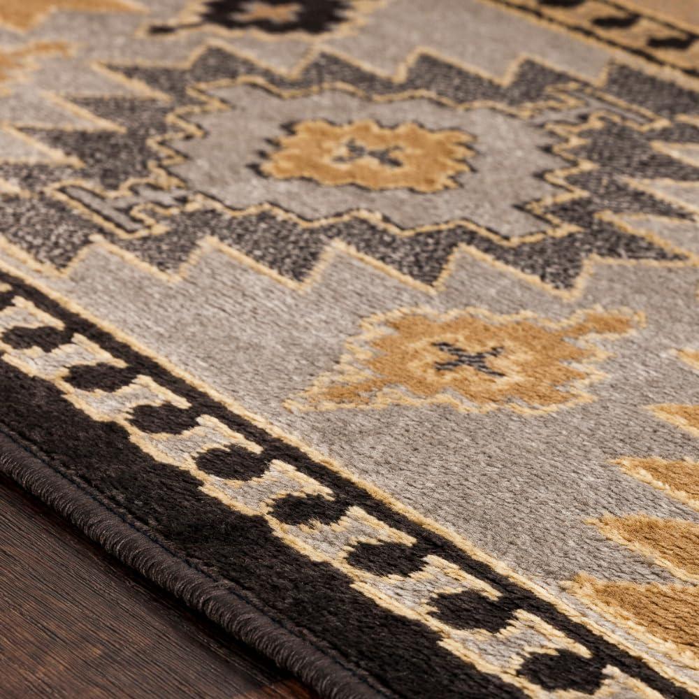 Greige and Black Synthetic Southwest Print Rectangular Area Rug