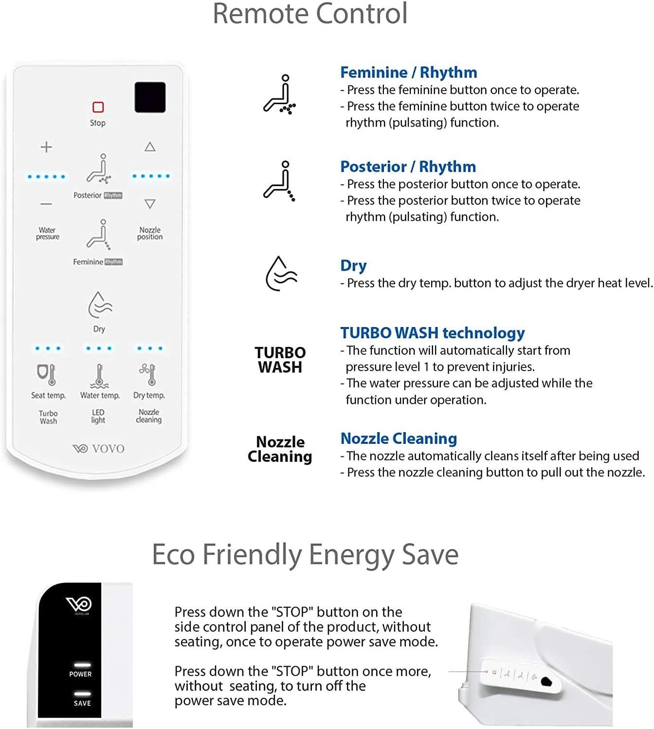VOVO STYLEMENT VB-6100SR Electronic Bidet, Round, UV LED Sterilization, Heated Seat, Warm Dry and Water, Self Cleaning Full Stainless Nozzle, Made in Korea - White