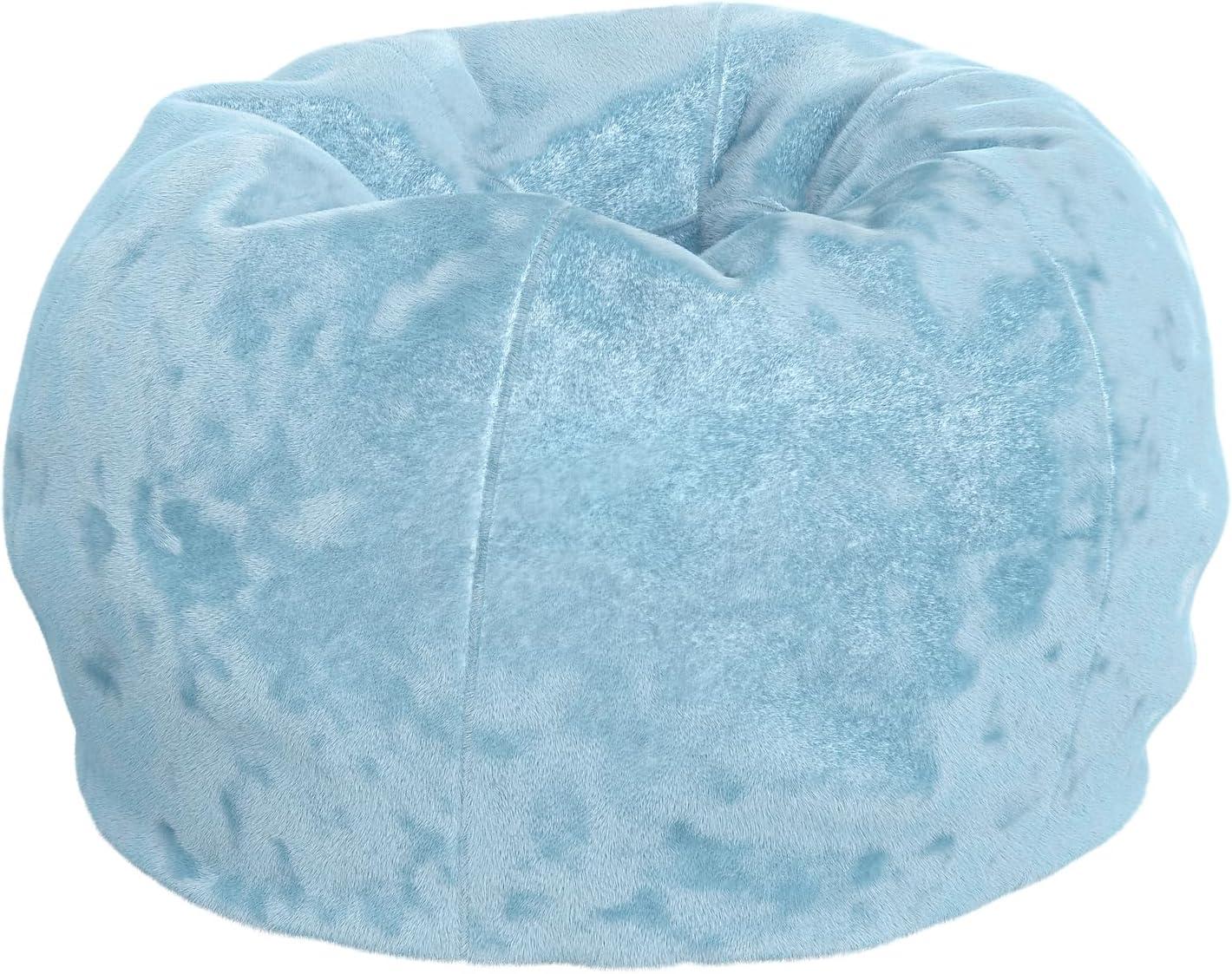 Teal Furry Small Round Bean Bag Chair with Removable Cover