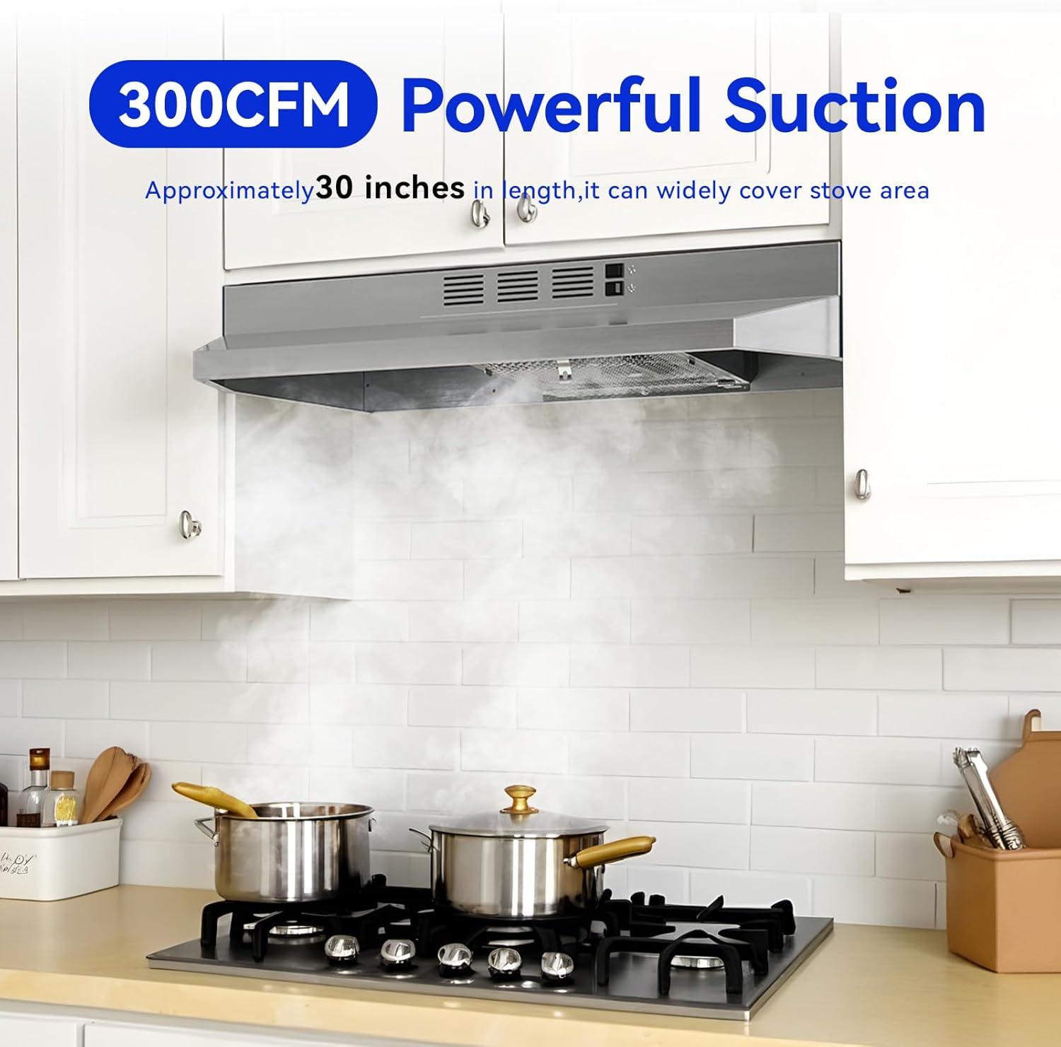 30 in. 900 CFM Convertible Wall Mount Range Hood in Stainless Steel with LED Lights, Carbon Filters and Touch, Gesture