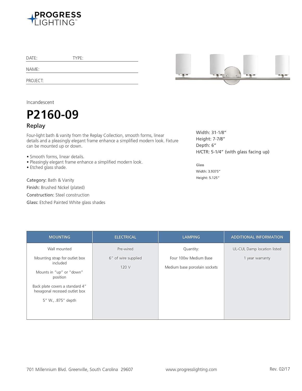 Progress Lighting Replay Collection 4-Light Bath Vanity, Brushed Nickel, Porcelain Shade