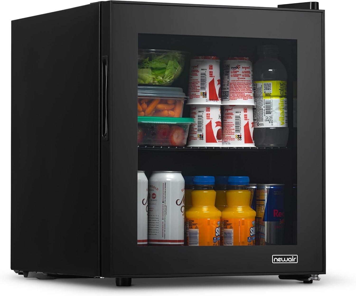 Newair 60 Can Beverage Fridge with Glass Door, Small Freestanding Mini Fridge in Black