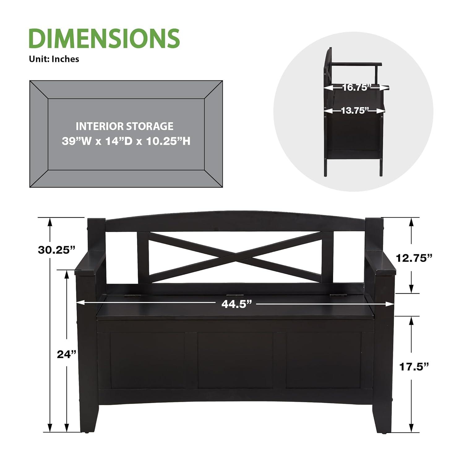 OSP Home Furnishings Metro Solid Wood  Entry Way Bench in Black