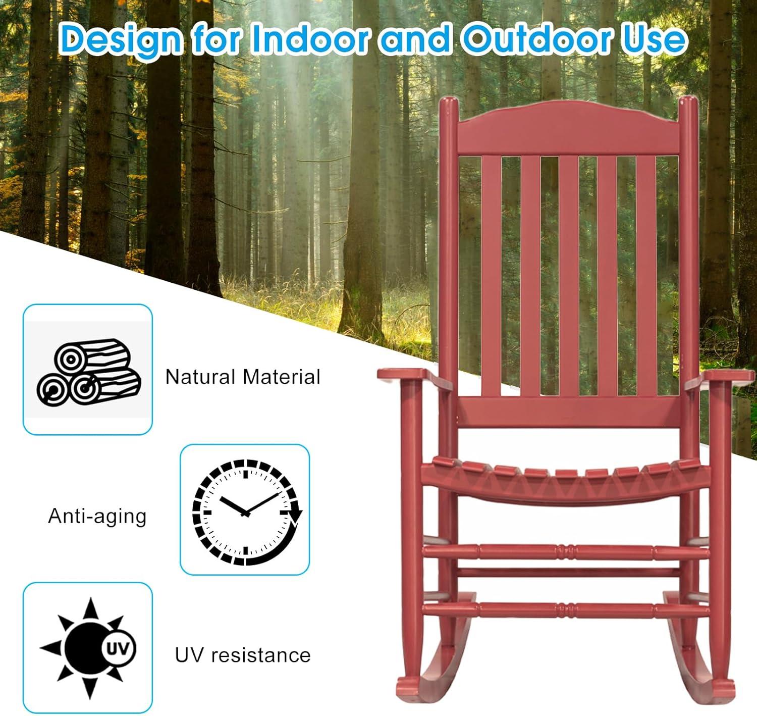 Red Acacia Wood High Back Outdoor Rocking Chair