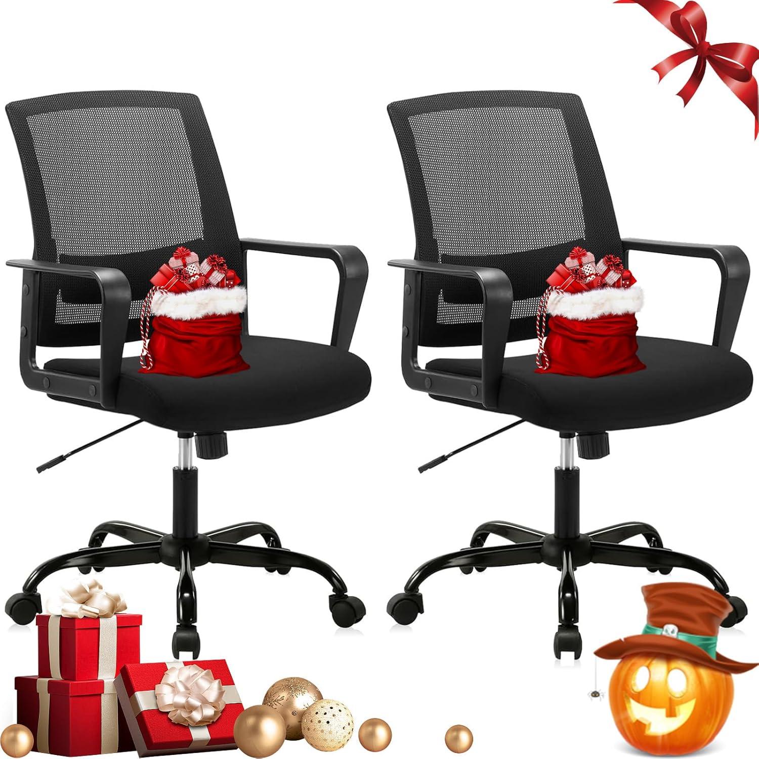 CLATINA Ergonomic Rolling Mesh Desk Chair with Executive Lumbar Support and Adjustable Swivel Design for Home Office Computer BIFMA Certified Black 2Pack