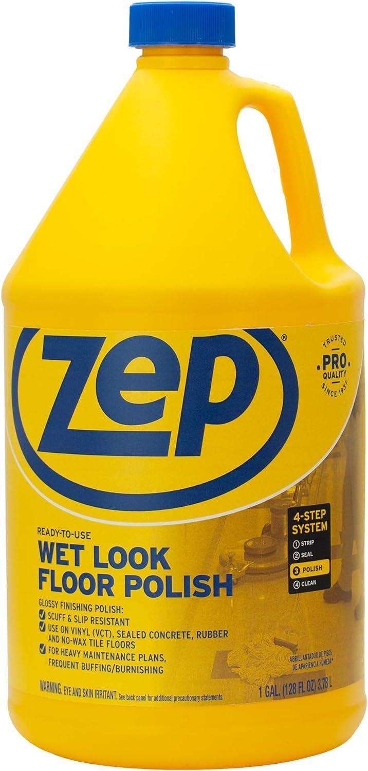 Zep Professional Wet Look Floor Polish Indoor Commercial Floor Cleaners, Mild Ammoniacal, 128 oz
