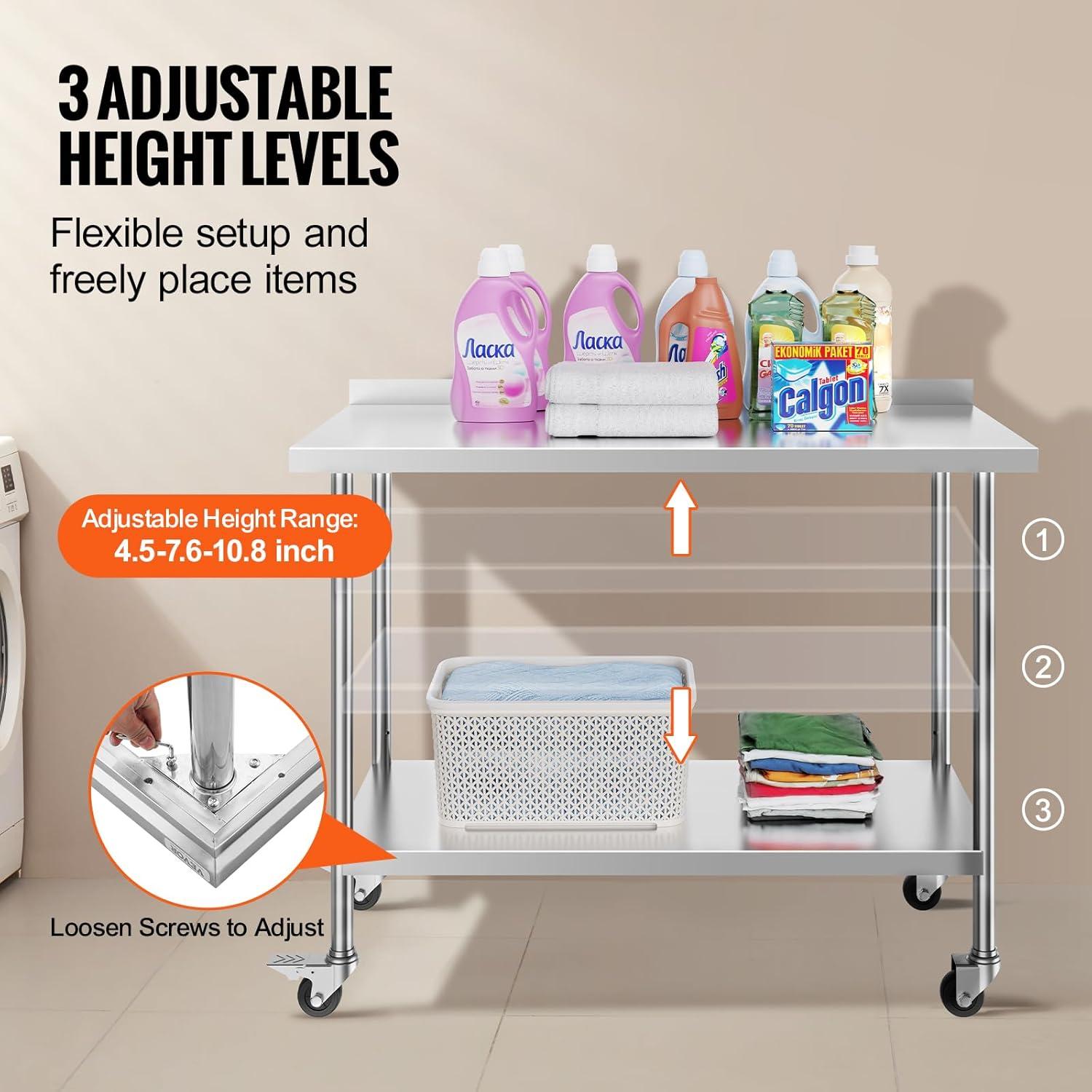 VEVOR VEVOR Stainless Steel 24'' W x 40'' H Adjustable Portable Work Table
