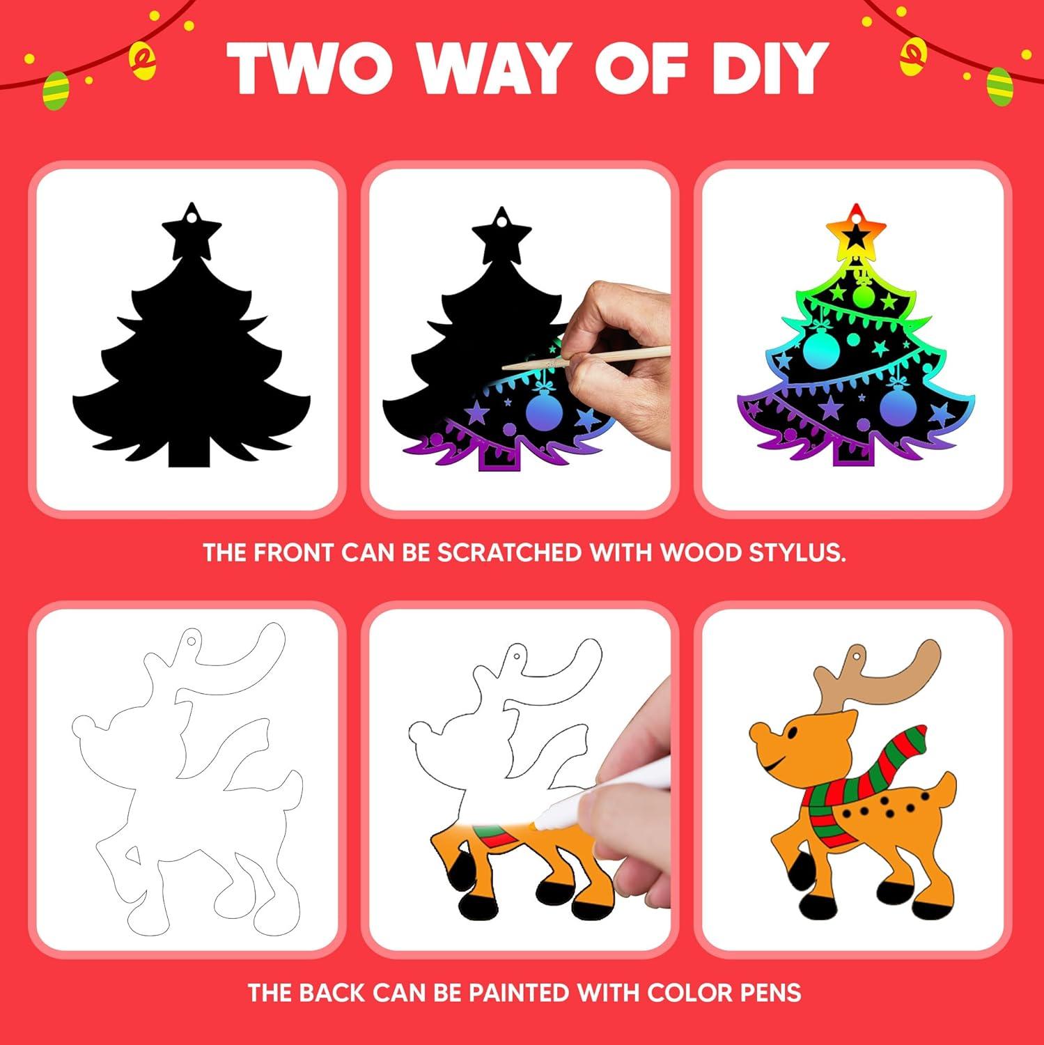 JOYFY 72pcs Rainbow Christmas Scratch Cards Ornament