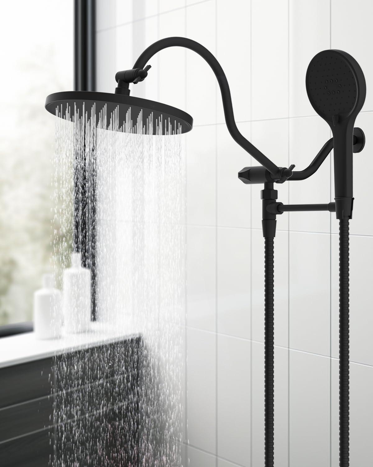 Hibbent Self-cleaning 10" High Pressure Rainfall Shower Head with Hand Sprayer SCW02-HS030-AR100-BN