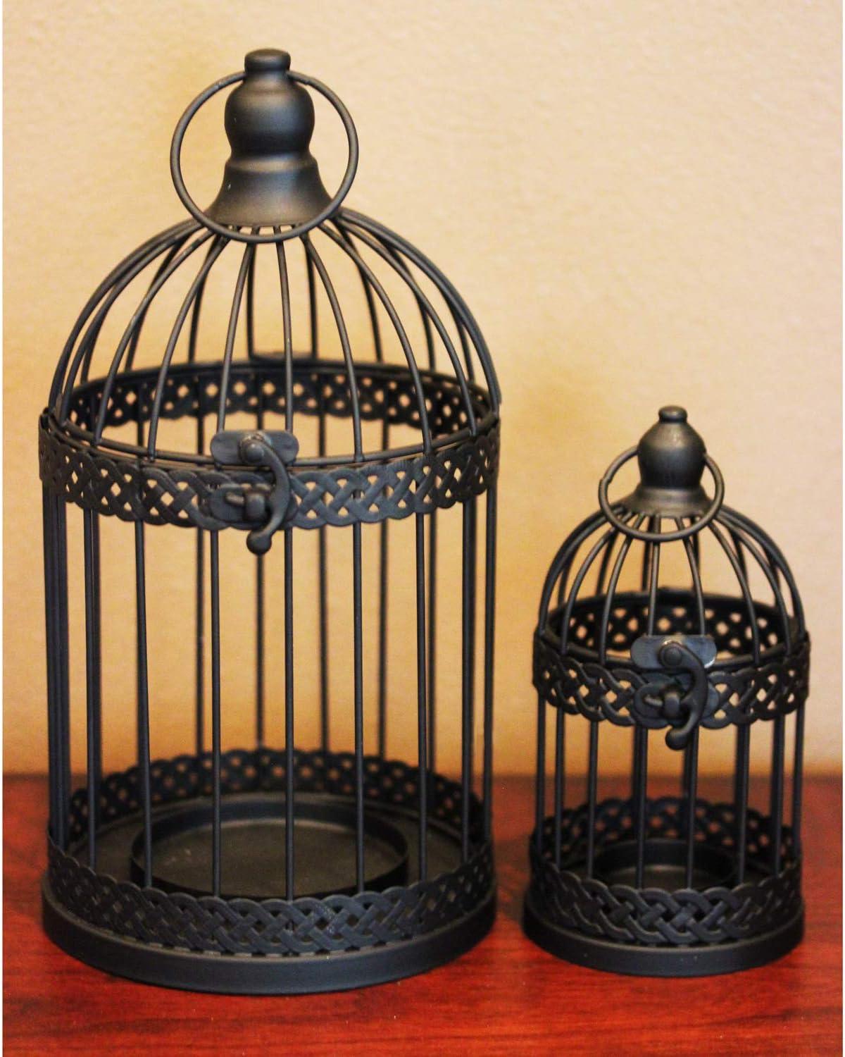VELA LANTERNS Bird Cage Decor Candle Holder Lantern Decorative Table Centerpiece Halloween Decorations, 10" and 6" Tall, Black, Set of 2