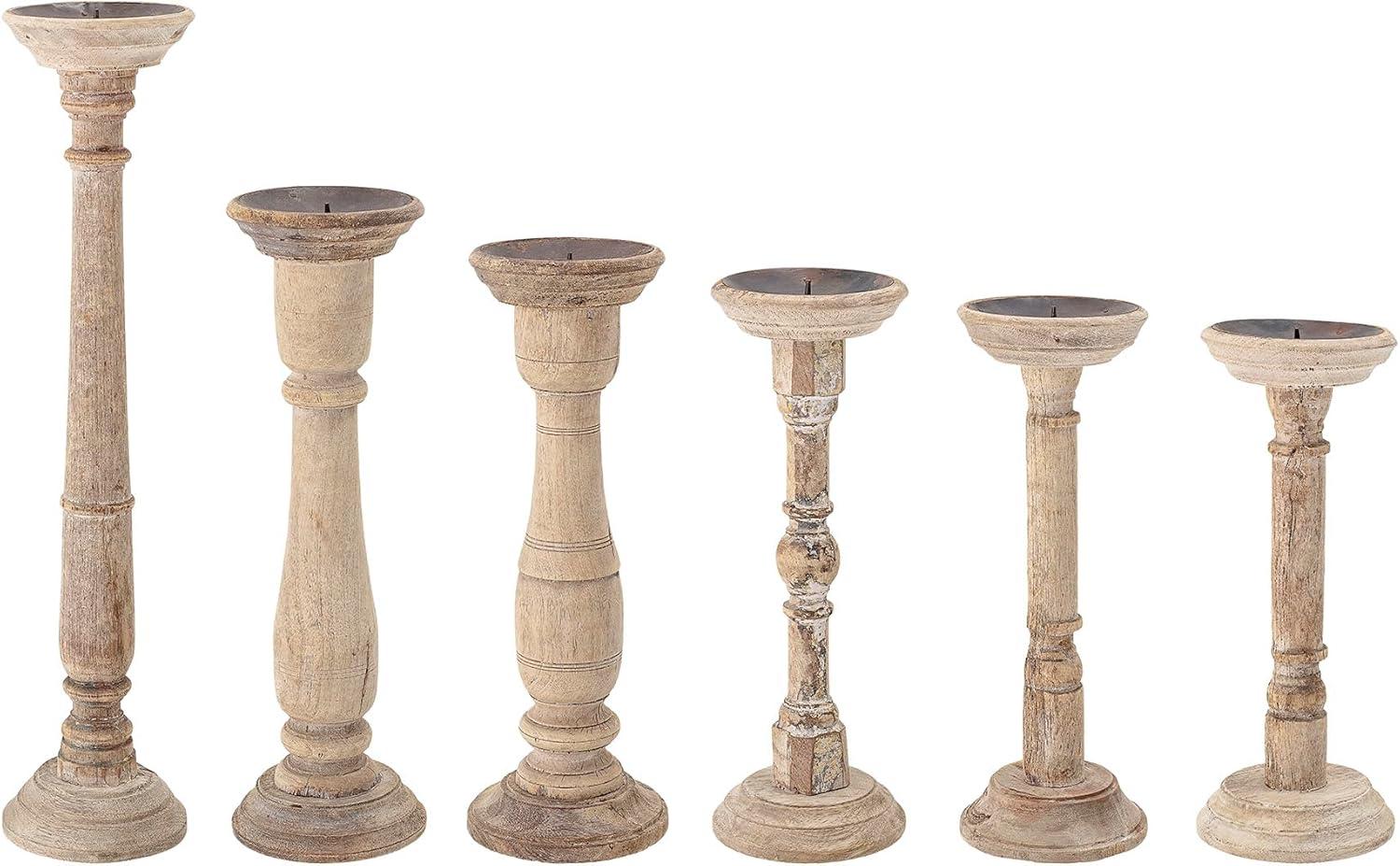 Rustic Found Wood & Metal Pillar Candleholder Set, 6 Pieces