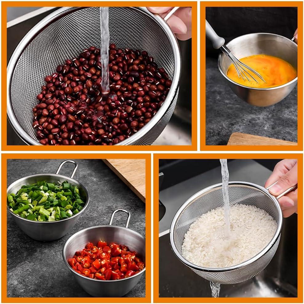 1 Set Colander with Bowl Fine Mesh Strainer Stainless Steel Strainer Kitchen Mixing Bowl Basin