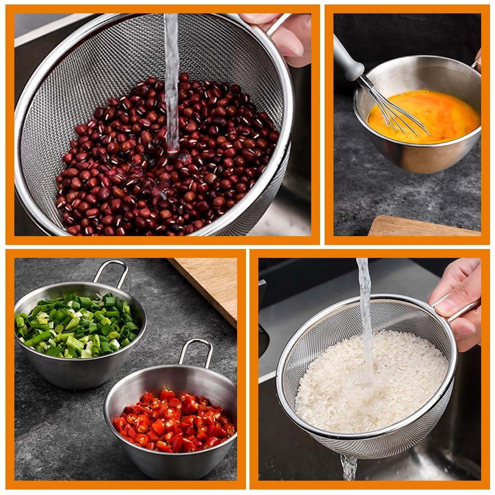 1 Set Colander with Bowl Fine Mesh Strainer Stainless Steel Strainer Kitchen Mixing Bowl Basin