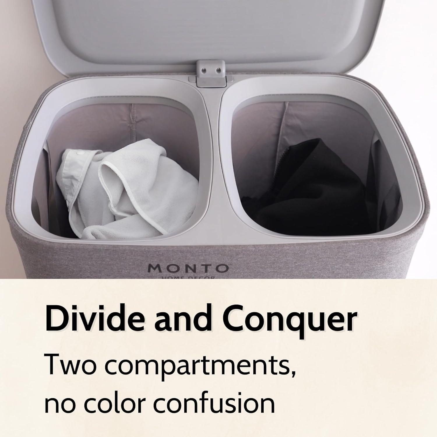 Laundry Hamper – Large Double Compartment Laundry Basket with Lid, Removable Bags, and Handles for Efficient Clothes Sorting – Stylish and Functional (50L, Personal/Kids room)