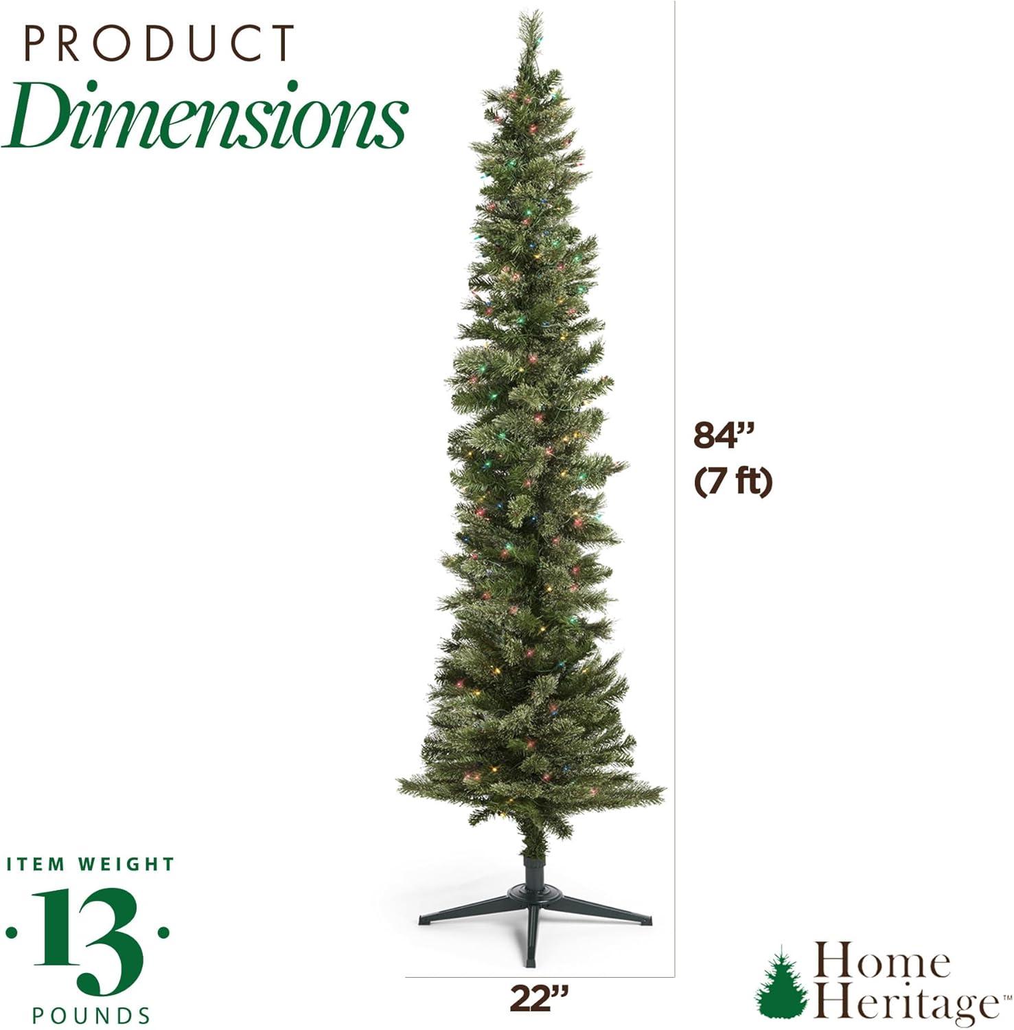 Home Heritage Pre-Lit Skinny Artificial Pine Christmas Tree with Lights and Foldable Stand