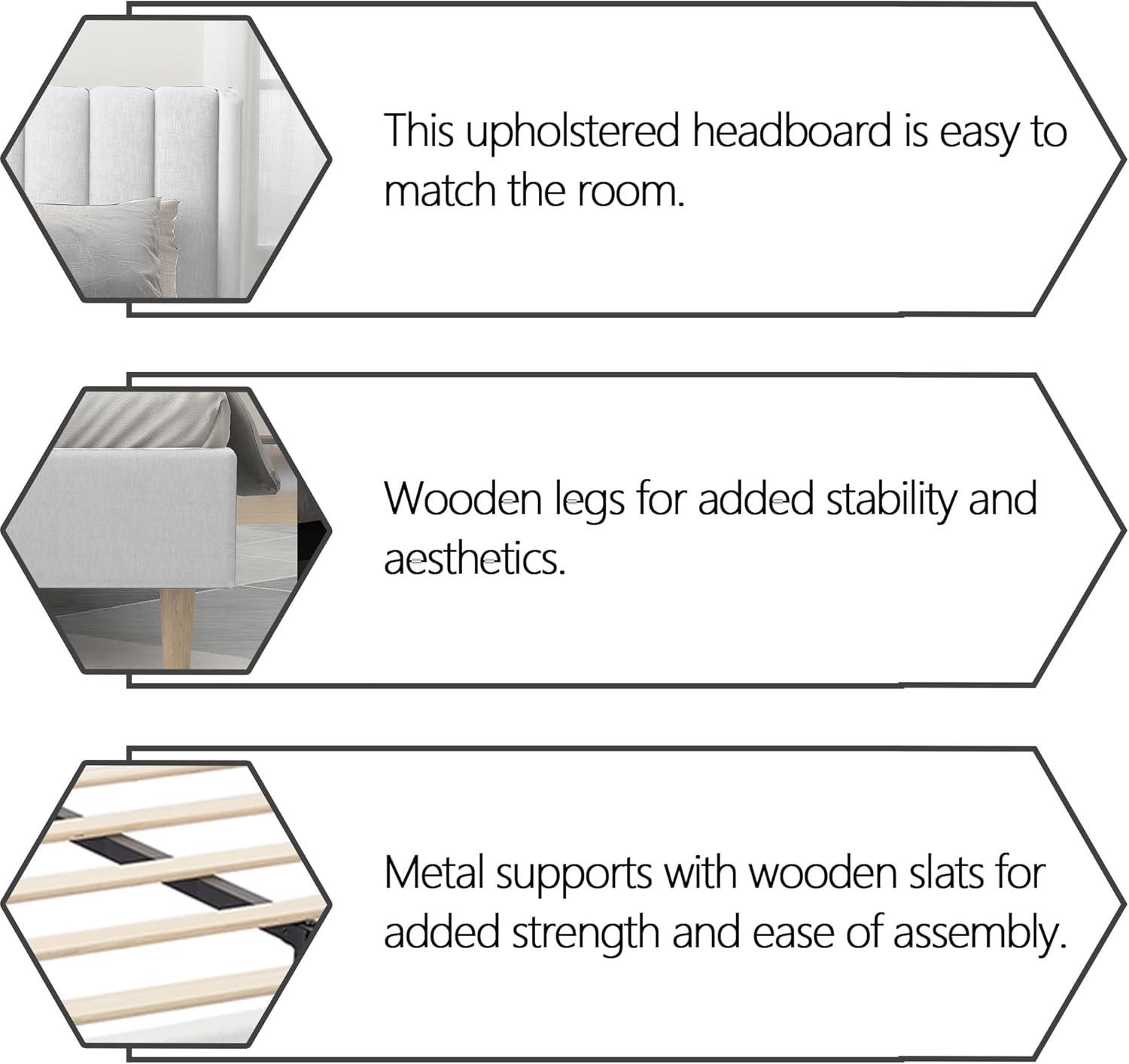 Alazyhome  Upholstered Platform Bed Frame No White Linen Queen