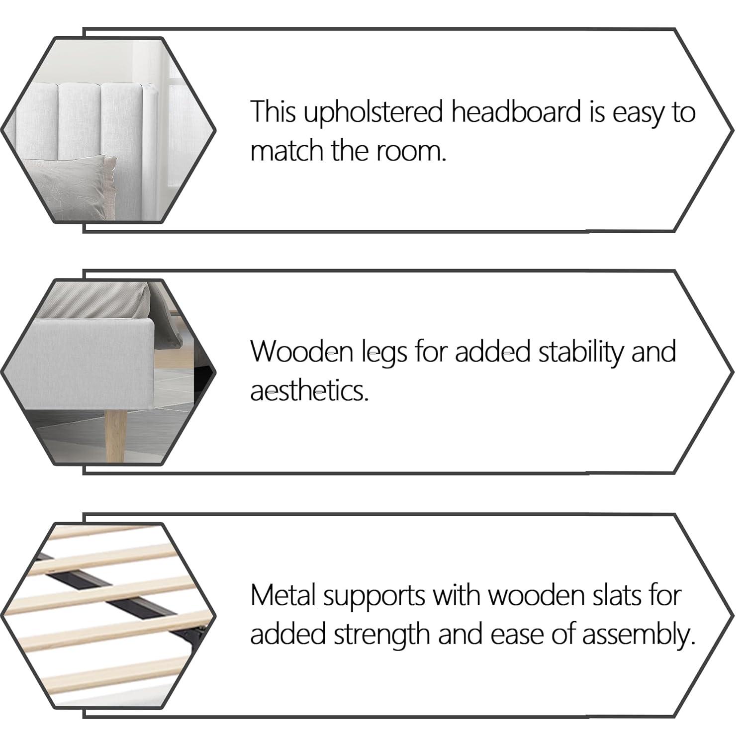 Alazyhome  Upholstered Platform Bed Frame No White Linen Queen