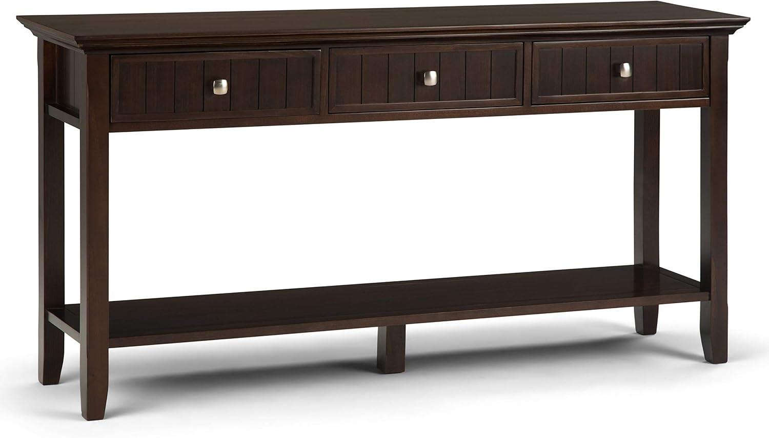 Brunette Brown Solid Pine Console Table with Storage and Elegantly Tapered Legs