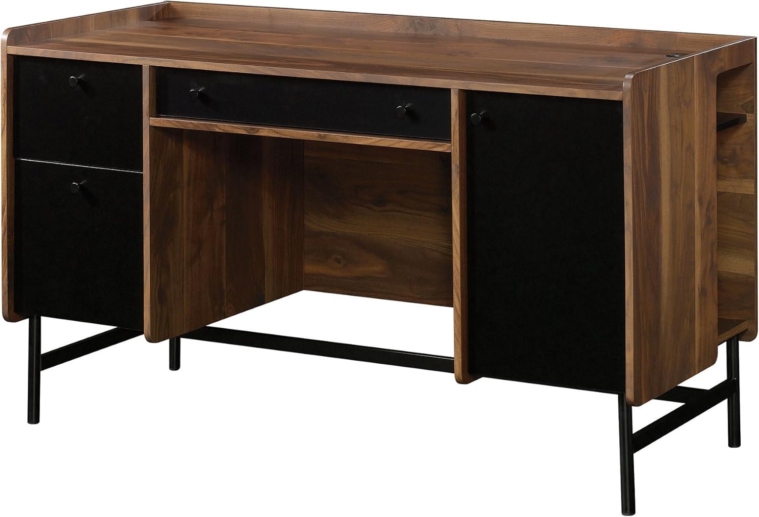 Grand Walnut 54" Black Metal Frame Desk with Filing Cabinet