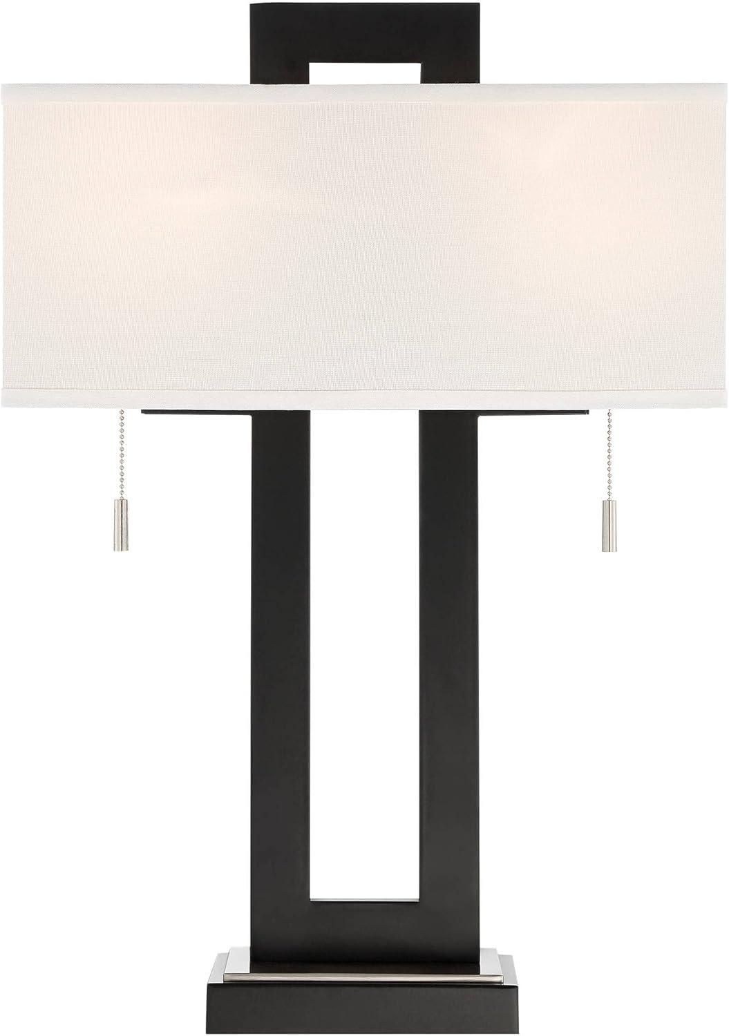 360 Lighting Neil Modern Rustic Table Lamp 26" High Black Metal with USB Charging Port White Rectangular Shade for Bedroom Living Room Bedside Desk