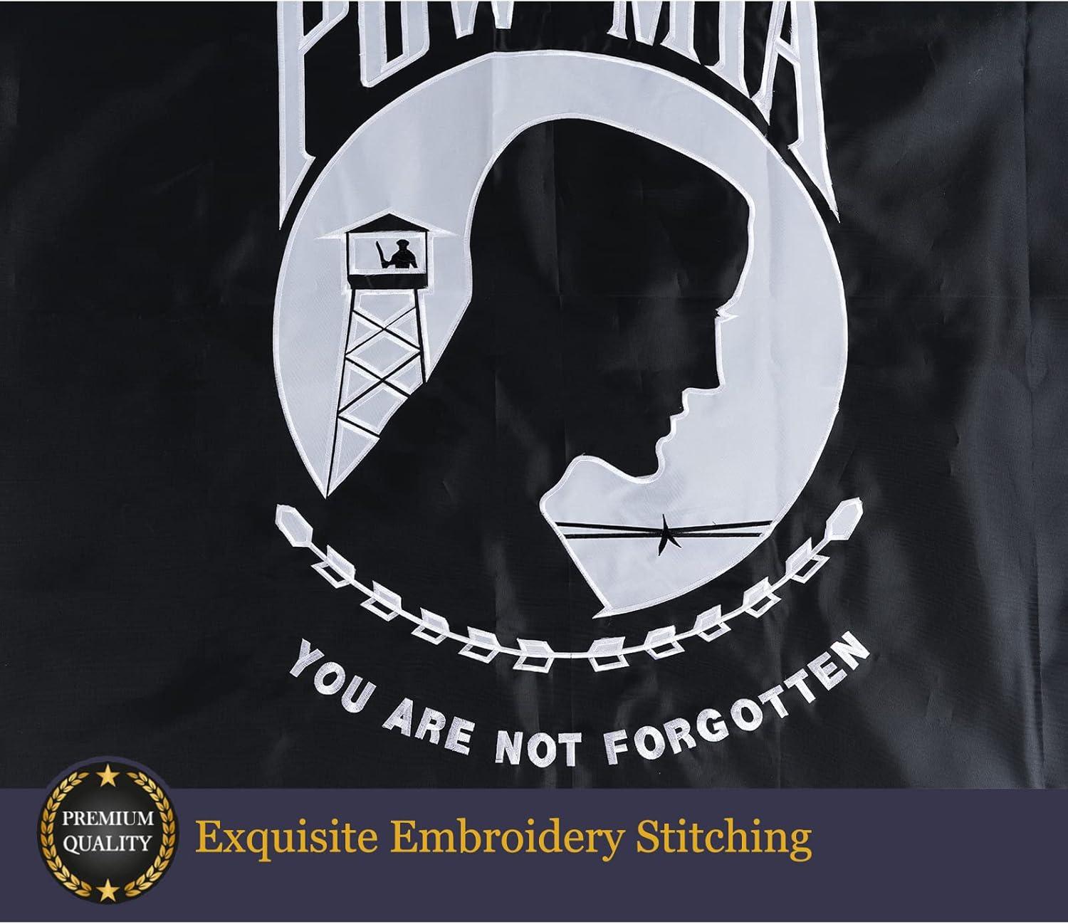 POW MIA 3x5 Nylon Flag - Double Sided and Embroidered - All Weather, Durable, Outdoor Nylon Flag - Front Line Flags