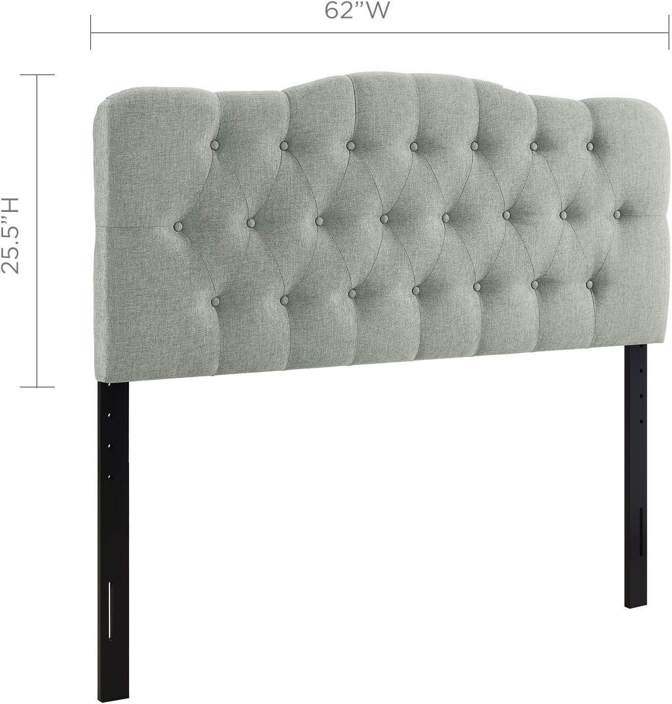 Gray Tufted Upholstered Queen Headboard with Buttons